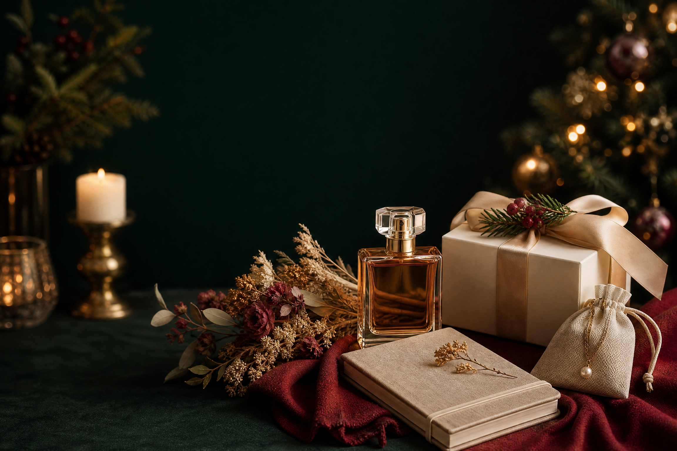 Hộp quà Noel tinh tế cho bạn gái với nước hoa, hoa khô, khăn ấm và sổ tay